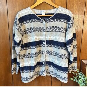 Whitefish Bay Fisherman Cardigan Sweater‎ Womens Knit Striped Button Front